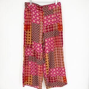 Anthropologie DREW Satin Printed Wide Leg Pants L